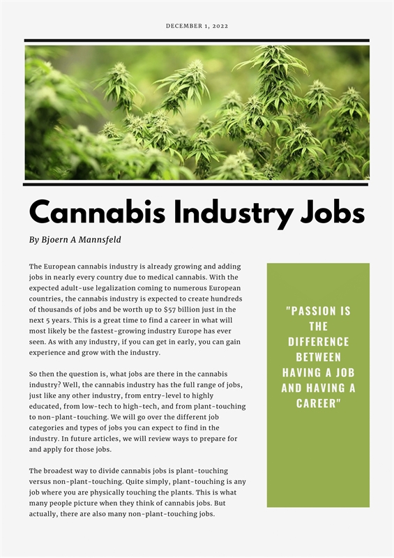 Cannabis Industry Jobs - EUCannaJobs | Latest Jobs, News and Events in Europe's Cannabis Industry